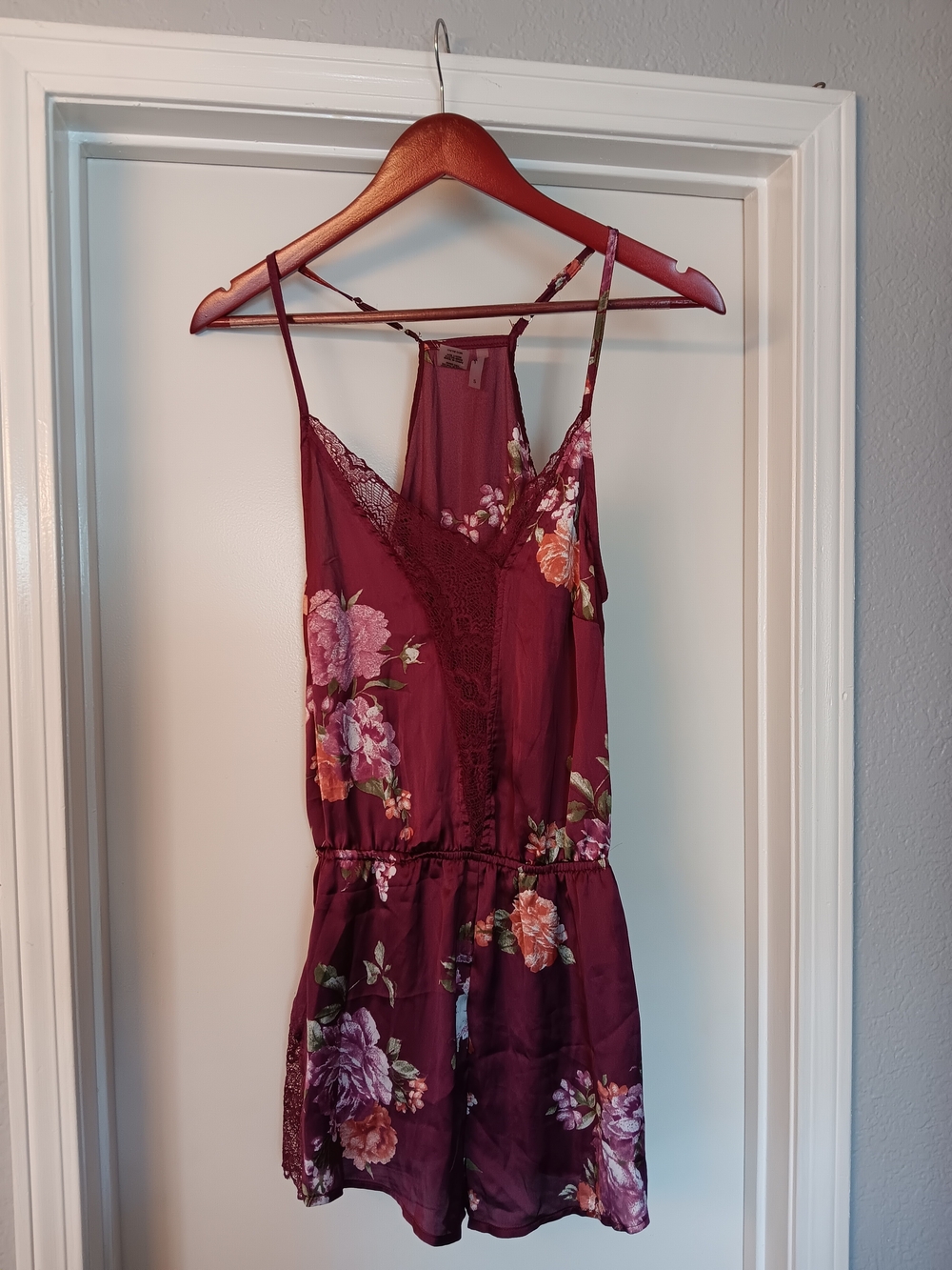 Lulu's Burgundy Floral Slip Romper